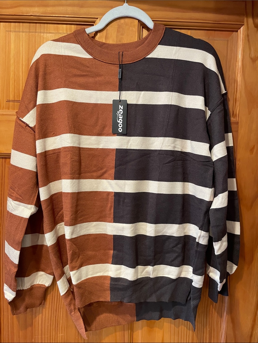 zeagoo Brown, Black & Cream Striped Long-Sleeve Pullover